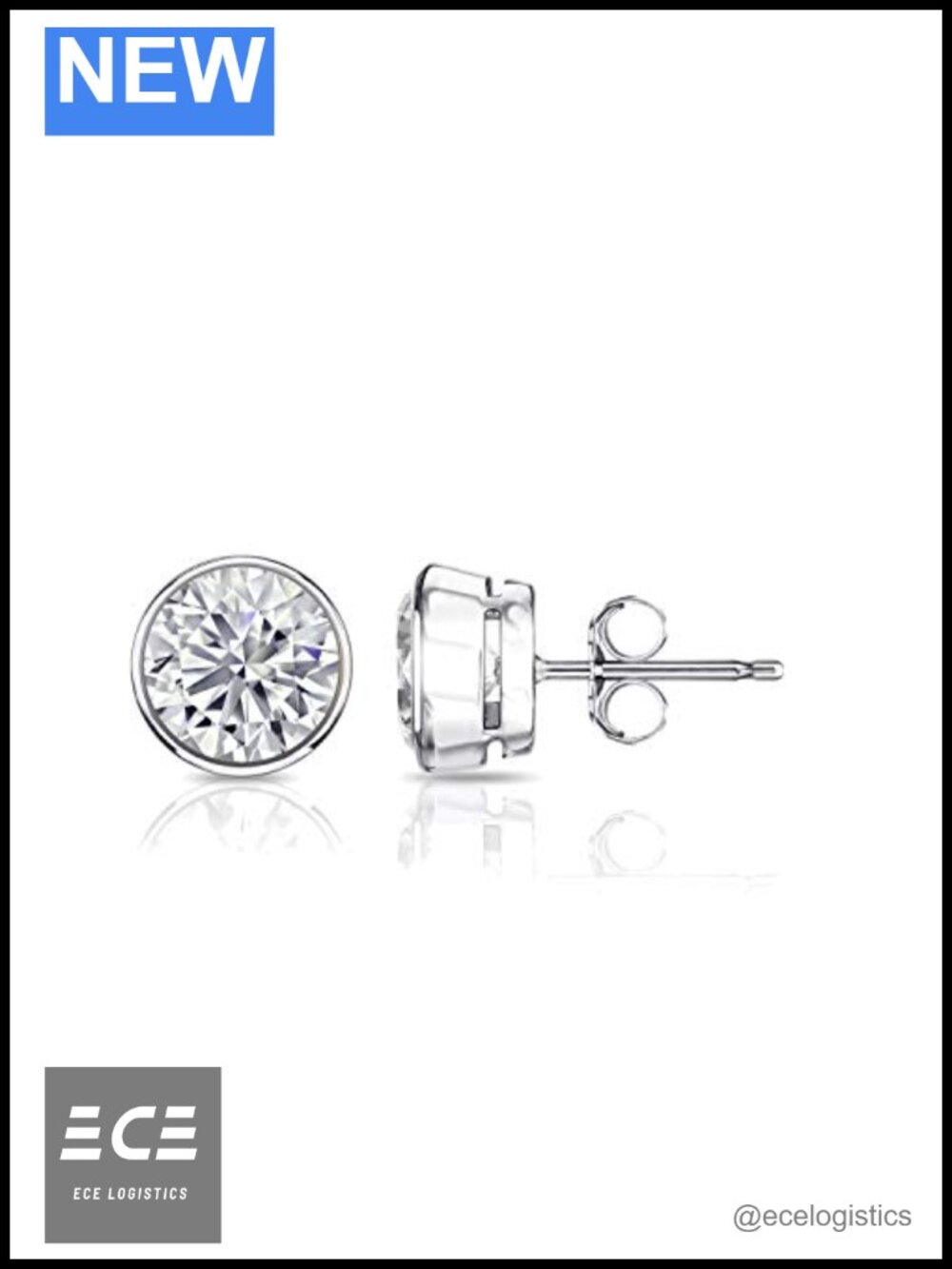 1 Carat Lab Grown Diamond Stud Earrings 14k White Gold Bezel Push Back